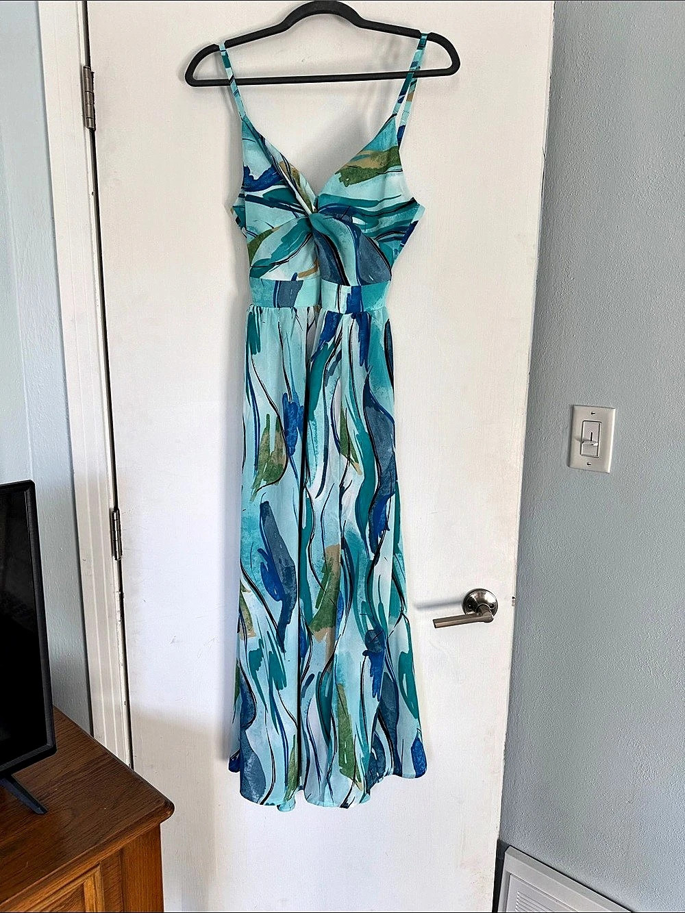 Cupshe Artistic Whimsy Abstract Maxi Dress in Blue & Green NWT